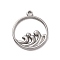 Non-Tarnish 304 Stainless Steel Pendants, Flat Round with Sea Wave, Stainless Steel Color, 21x18x1.5mm, Hole: 1.5mm