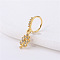 Brass Micro Pave Clear Cubic Zirconia Dangle Hoop Nose Rings, Golden, Leaf, 8mm