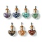 7Pcs 7 Styles Natural & Synthetic Mixed Stone Chip Heart Glass Wishing Bottle Pendants, Chakra Bottle Charms with Stainless Steel Color Tone 201 Stainless Steel Snap on Bails, 32.5x22x13mm, Hole: 8x4mm, 1pc/style