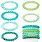 6Pcs 6 Styles 8mm Glass Round Beaded Stretch Bracelet Sets, Stackable Bracelets for Women, Green, Perimeter: 7-1/4 inch(18.5cm), 1pc/style