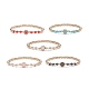 5 Uds 5 colores aleación esmalte cara sonriente y latón y cuentas de vidrio pulseras elásticas conjunto para mujer BJEW-JB08774-1