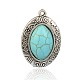 Antique Silver Plated Oval Alloy Synthetic Turquoise Pendants PALLOY-J567-01AS-1
