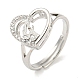 Сердце с буквой стойка покрытие латунь микро паве кубический цирконий регулируемые кольца для женщин RJEW-I105-06P-I-1