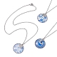 Collier pendentif rond plat en verre bleu acier et alliage NJEW-JN04453-1