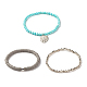 3 pièces 3 style fait à la main en argile polymère heishi & naturel howlite perlé bracelets extensibles sertis de charme de feuille pour les femmes BJEW-JB07589-4