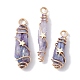 Electroplated Natural Quartz Crystal Dyed Copper Wire Wrapped Pendants PALLOY-JF02326-02-1