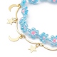 Brass Moon and Star Charms & Seed Flower Double Layer Multi-strand Bracelet for Women BJEW-JB08848-4