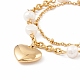 Natural Pearl Beaded and Heart Charm Multi-strand Bracelet with 304 Stainless Steel Chain for Women STAS-P304-27G-2