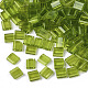 2ホールガラスシードビーズ  透明色  長方形  黄緑  5x4.5~5.5x2~2.5mm  穴：0.5~0.8mm SEED-T003-01C-07-1