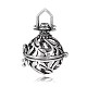Tibetan Style Hollow Round Round with Leaf Brass Cage Pendants KK-J228-11AS-1