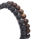 2Pcs 2 Style Natural Wood & Lava Rock Round Beaded Stretch Bracelets Set for Women BJEW-JB09381-01-6