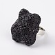 調節可能なナゲット溶岩岩の宝石用原石の指輪  プラチナメッキ真鍮パーツ  ブラック  18mm RJEW-I019-11-2