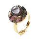 Natural Tourmaline Flat Round Adjustable Ring with Clear Glass RJEW-G257-02G-3