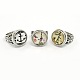 Eco-Friendly Zinc Alloy Flat Round Glass with Patterns Cabochon Snap Button Finger Rings X-RJEW-M007-M-1