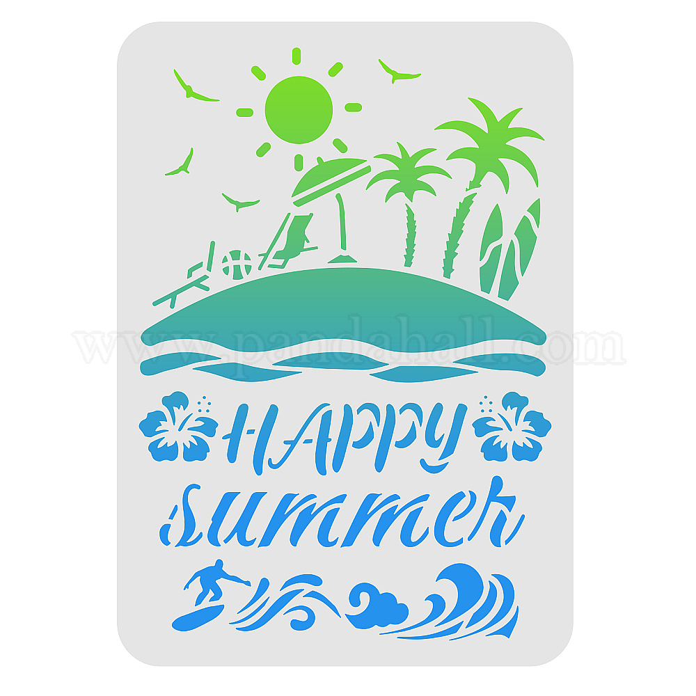 Wholesale FINGERINSPIRE Happy Summer Stencil for Painting 29.7x21cm Summer Theme Stencils Beach