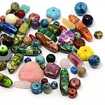 Natural & Synthetic Gemstone Beads, Mixed Shapes, Mixed Stone, 6~34x6~20.5x4~8mm, Hole: 1~2mm