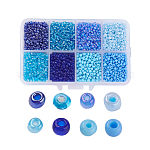 12/0 perles de rocaille en verre, ceylan ronde lâche des séparateurs perles, 2mm, bleu, 2mm, Trou: 1mm, environ 12500 pcs / boîte