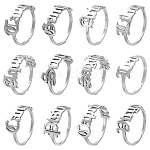 Не тускнеющий 12 шт. 12 открытых манжетных кольца constellation из нержавеющей стали 304 для женщин, цвет нержавеющей стали, размер США 7 1/4 (17.5 мм) ~ размер США 7 3/4 (17.9 мм), 1шт / стиль