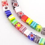 Handmade Millefiori Glass Bead Strands, Cube, Mixed Color, 6x6x6mm, Hole: 1mm, about 65pcs/strands, 16 inch