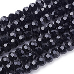 Chapelets de perles en verre, facetté (32 facettes), ronde, noir, 6mm, Trou: 1.2mm, Environ 88~91 pcs/chapelet, 19.49 pouce ~ 20.08 pouces (49.5~51 cm)
