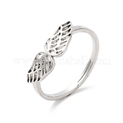 304 Stainless Steel Hollow Wings Adjustable Ring for Women RJEW-L107-033P