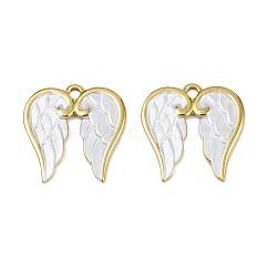 Ciondoli in acciaio inox smaltato 304, placcatura ionica (ip), ciondoli con ali d'angelo, vero placcato oro 18k, bianco, 23x23x2mm, Foro: 2.2 mm