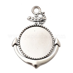 Тибетский стиль сплава цинка якорь кулон Кабошоны сеттинги, без свинца и без кадмия, античное серебро, плоские круглые лоток: 25 мм, 49.3x36.6x2 мм, отверстие : 4 мм, Около 84 шт / 500 г