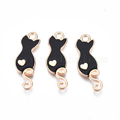 Подвески из эмали и сплава, без кадмия и без свинца, кошка с сердцем, чёрные, 24.5x8.5x2 мм, отверстие : 1.8 мм