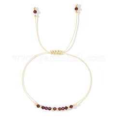 Geflochtene Perlenarmbänder aus natürlichem Geburtsstein für Frauen, Granat, mit Messing-Perlen, Innendurchmesser: 11 Zoll (28 cm)