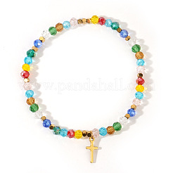 Braccialetti elasticizzati da donna con perline rotonde sfaccettate in pietra naturale e vetro&nbsp;KR8721-6