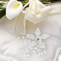 Abs プラスチック模造真珠ビーズの花の結婚式の靴の装飾  銅線巻き  ラインストーン付き  プラチナ＆シルバー  80x62x10mm&nbsp;FIND-WH0126-71S