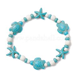 Stretch-Armbänder mit Seesternen und Schildkröten aus synthetischen türkisfarbenen Perlen für Damen&nbsp;BJEW-JB11921-01