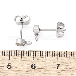 304ステンレススチールスタッドピアス金具  ピアスキャッチとカン付き  ステンレス鋼色  7x4mm  穴：1.6mm  ピン：13.5x0.8mm&nbsp;STAS-V003-10P-04