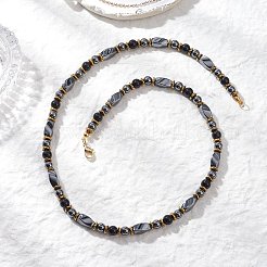 Collane di perline di ossidiana naturale rotonda e di ematite sintetica non magnetica intrecciata&nbsp;NJEW-JN05728-02