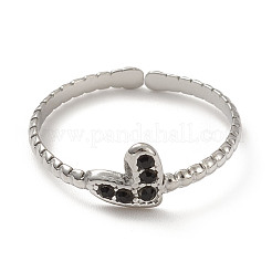 Открытое кольцо-манжета со стразами в форме сердца RJEW-K237-02P