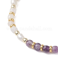 Эластичные браслеты для женщин с натуральными драгоценными камнями и культивированным пресноводным жемчугом в форме кубиков и рисовых зерен.&nbsp;BJEW-JB13390