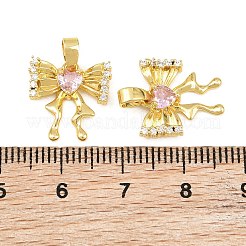 Breloques en laiton avec micro pavé de zircone cubique rose&nbsp;CU-CBABDE1-09G