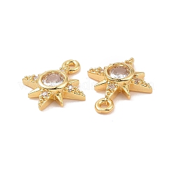 真鍮製ガラスチャーム  クリスタルラインストーン付き  スターのチャーム  長持ちメッキ  18KGP本金メッキ  14x12x3mm  穴：1.2mm&nbsp;KK-A179-10G
