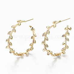 Серьги-кольца из латуни с прозрачным кубическим цирконием и прозрачным паве KK-R117-024-NF