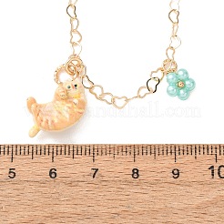 Collares con colgante de flor en forma de gato con esmalte de acero inoxidable 304 para mujer&nbsp;SA-CBA8F25-01B