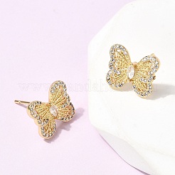 Серьги-гвоздики с бабочками из латуни с микропаве из прозрачных кубических цирконий&nbsp;EJEW-H180-19G
