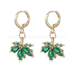 Серьги-подвески из латуни с микропаве из кубического циркония и застежкой-крючком в виде кленового листа.&nbsp;EJEW-JE06916-02