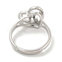 Сердце с буквой стойка покрытие латунь микро паве кубический цирконий регулируемые кольца для женщин RJEW-I105-06P-K