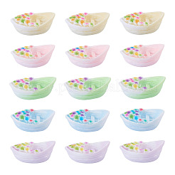 30個5色の樹脂船と花のミニチュア装飾  ガーデンドールハウスアクセサリー  ミックスカラー  35x21x14.5mm  6個/カラー&nbsp;AJEW-TA0005-86