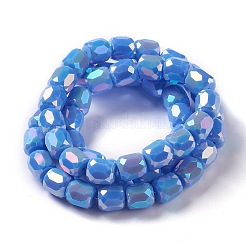 電気メッキオペークガラスビーズ  ファセットバレル  ドジャーブルー  8x8mm  穴：1mm&nbsp;LS-GLAA-F108-10B-03