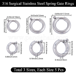 15 шт. 3 стиля пружинных затворных колец из хирургической нержавеющей стали 316&nbsp;STAS-BBC0007-83