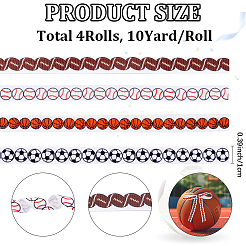 4 rouleau de ruban gros-grain imprimé en polyester sur le thème du ballon de sport&nbsp;OCOR-CP0001-21