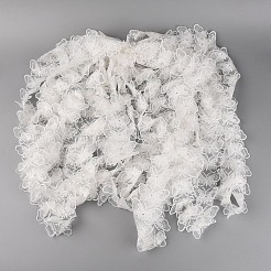 オーガンジーパールリボン  バタフライ刺繍レーストリムリボン  ホワイト  2-3/4インチ（70mm）  15ヤード/ロール&nbsp;FW-TAC0004-01