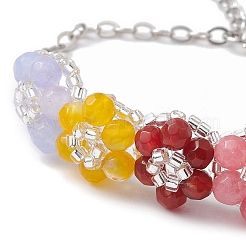 Blumen-Armbänder aus natürlicher weißer Jade und Achat (gefärbt)&nbsp;BJEW-MZ00076