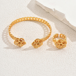 Элегантный комплект из кольца-манжеты и браслета с цветком в ближневосточном стиле для женщин CW9871